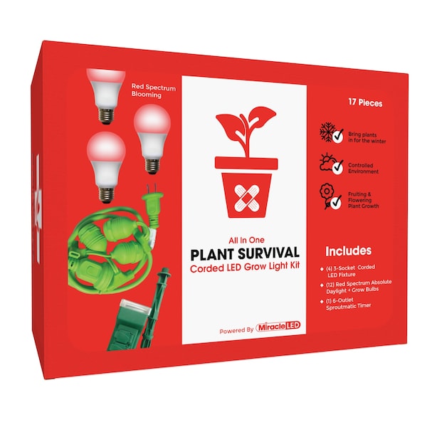Miracle Led 3-Socket Plant Survival Grow Light Kit- Red Spec. 14W Replace 150W Grow Bulbs, 4PK 801951 - main